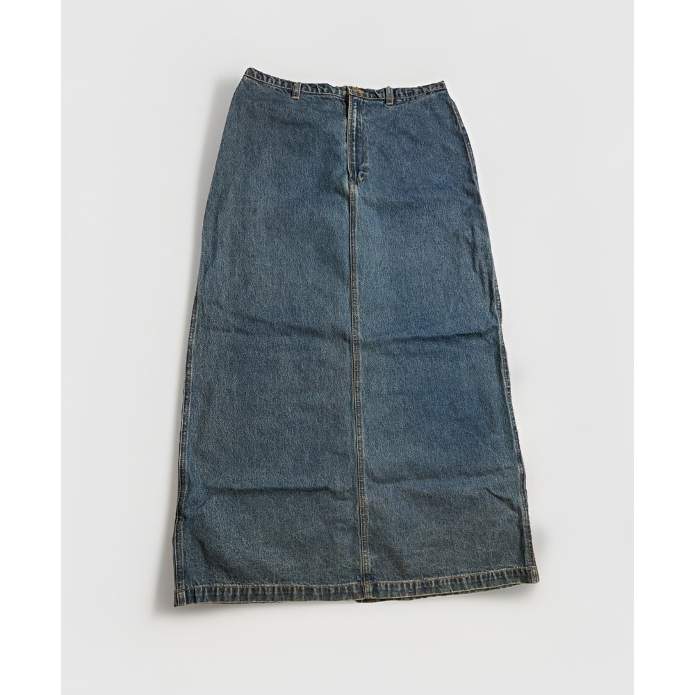 Y2k Chico's Denim Maxi Skirt Size Sm/med Blue Jean 90s Cottagecore Minimal Vtg‎